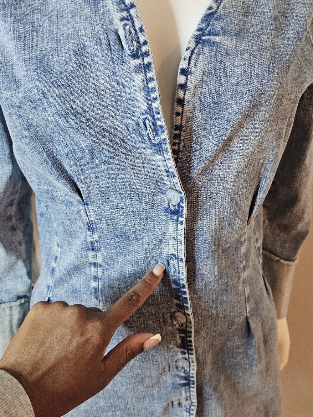VTG Wash Lab Denim-Effect Long Sleeve Midi Dress - Hannah Blue Size M 96% Cotton - Picture 13 of 14